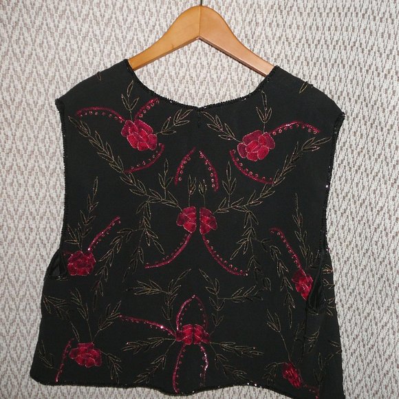 Embroidered Floral Beaded Sleeveless Blouse Evening Holiday size 24W New - Picture 5 of 13